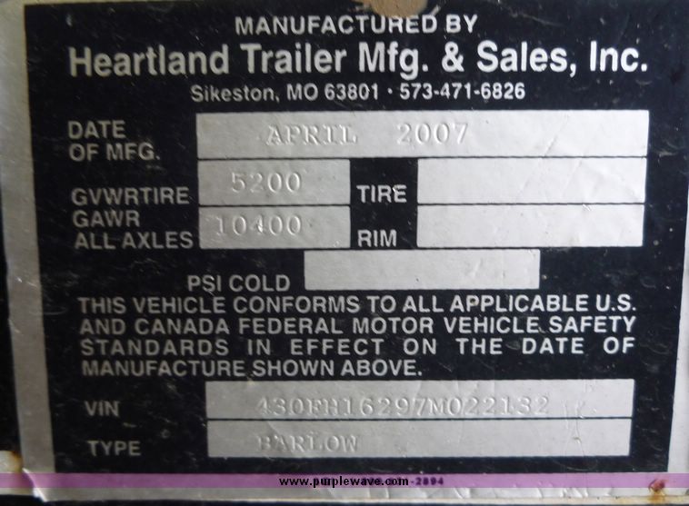 image for item 2237 2007 Heartland utility trailer