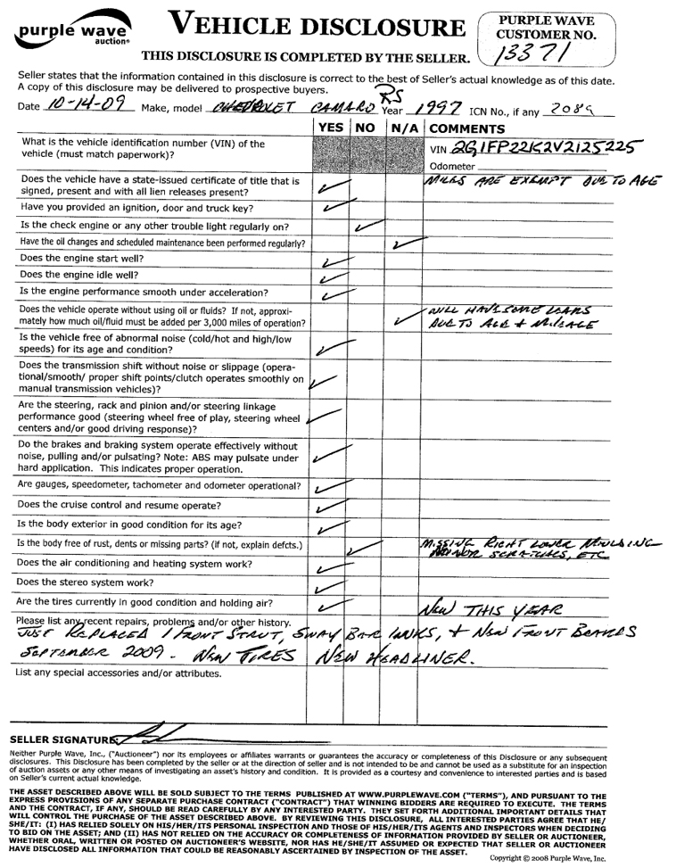 image for item 2089 1997 Chevrolet Camero RS