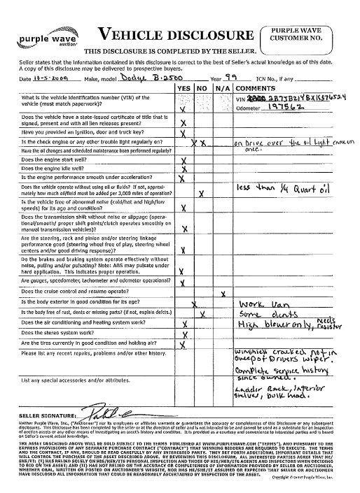 image for item 7512 1999 Dodge Ram B2500 van