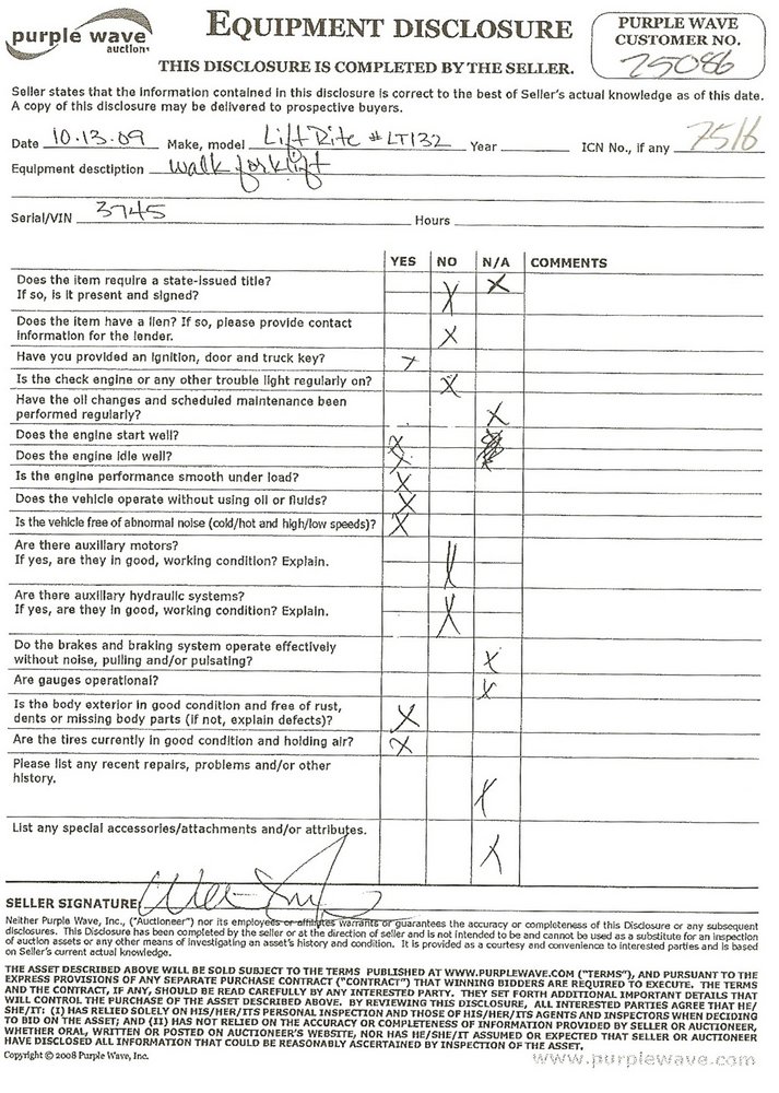 image for item 7516 Lift Rite LT132 walk behind forklift