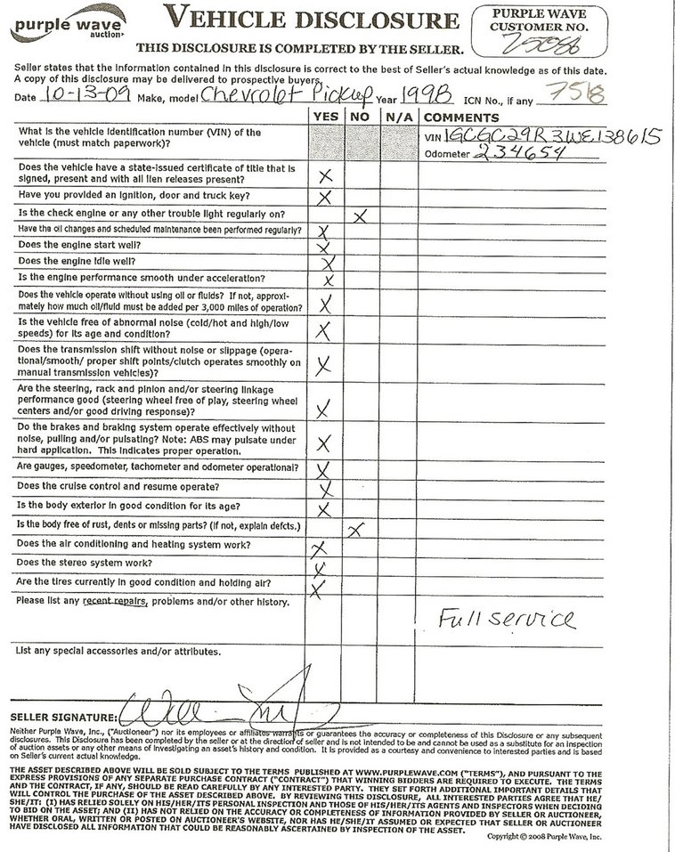 image for item 7518 1998 Chevrolet C2500  extended cab pickup truck