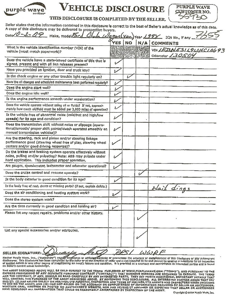 image for item 7655 1998 Ford Club Wagon E350 HD