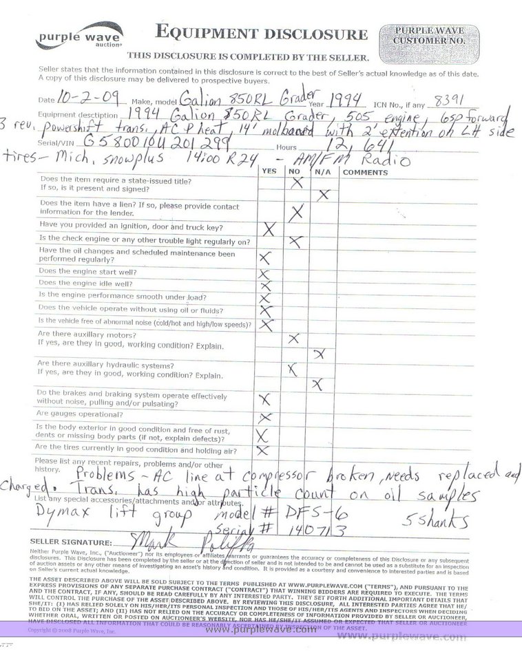 image for item 8391 1994 Galion 850RL motor grader