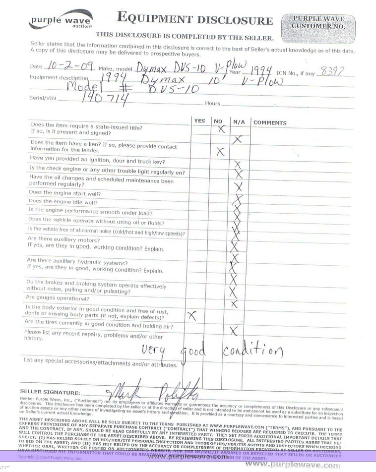 image for item 8397 1994 Dymax DVX-10 10' V-plow