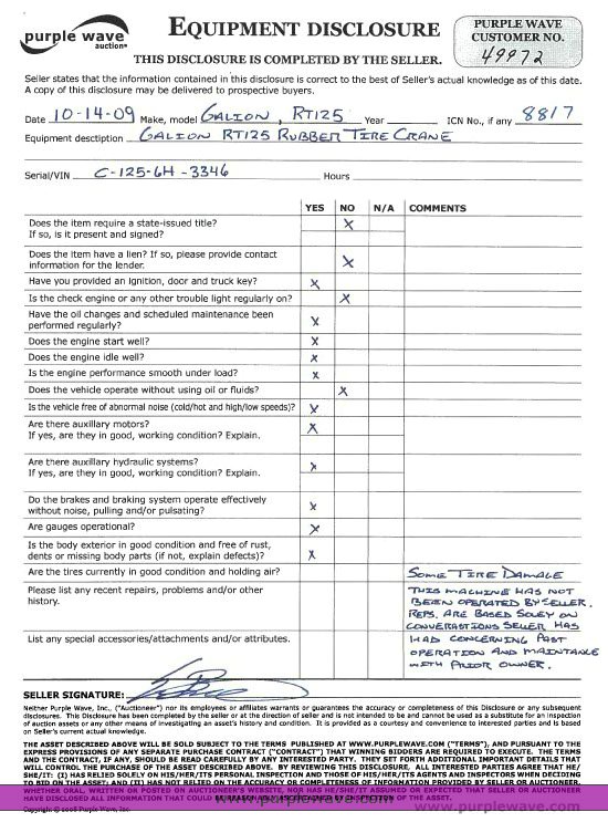 image for item 8817 Galion RT125 rubber tire crane