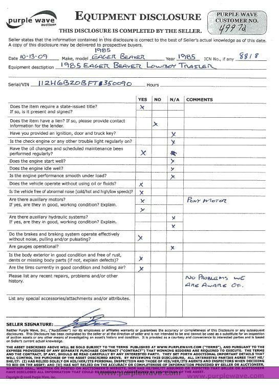 image for item 8818 1985 Eager Beaver lowboy trailer