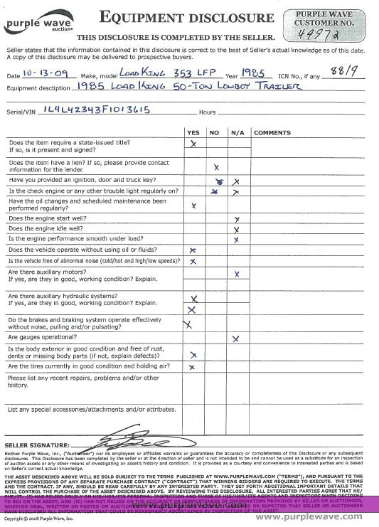 image for item 8819 1985 Load King 353 LFP 50 ton lowboy trailer