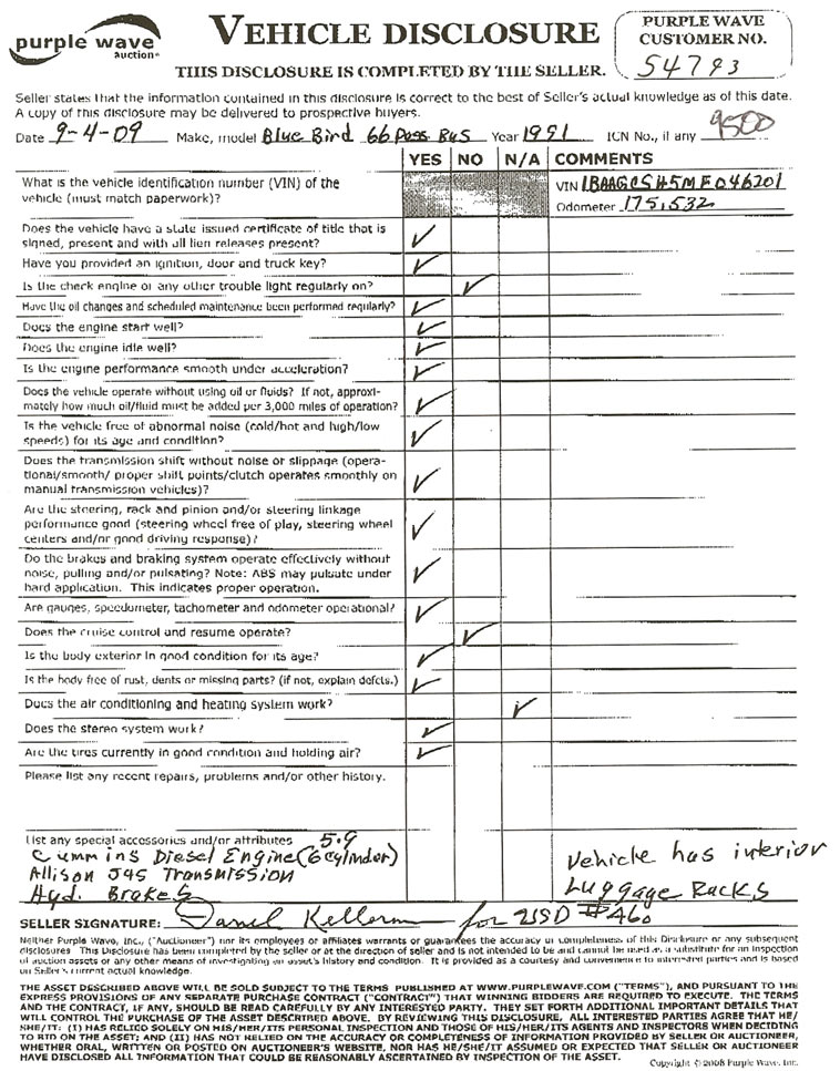image for item 9500 1991 Blue Bird school bus