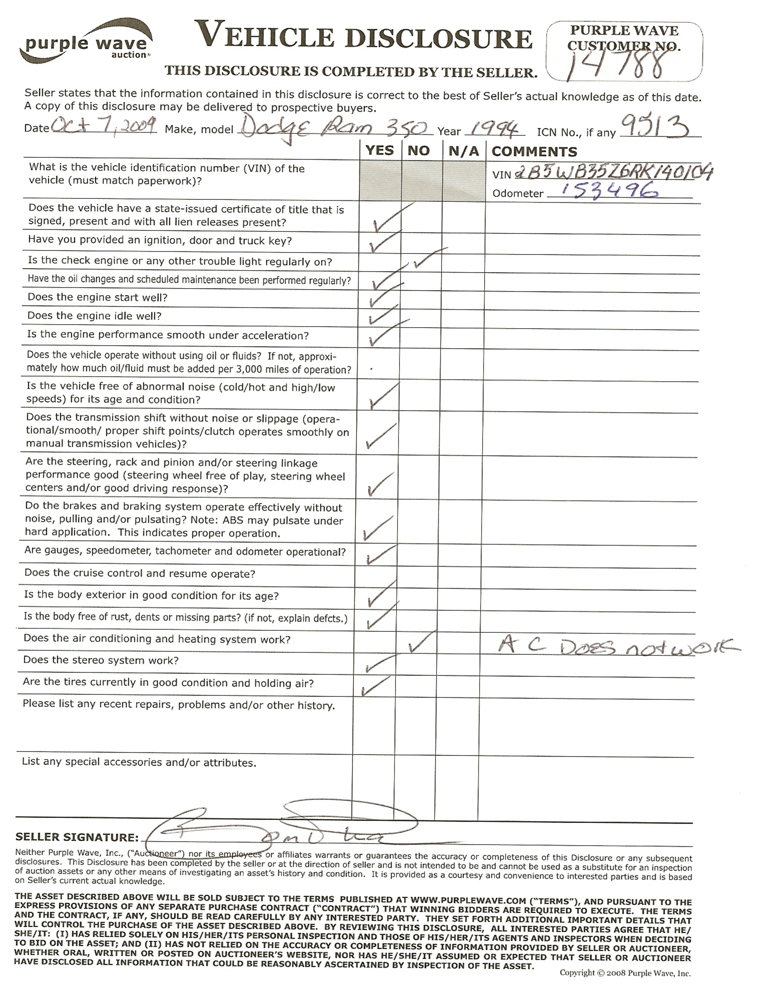 image for item 9513 1994 Dodge Ram Wagon B350