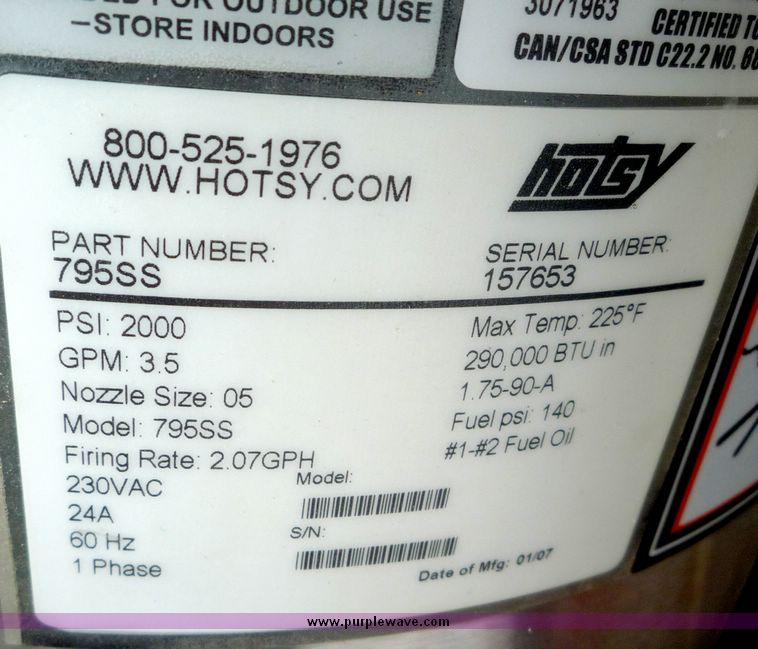 image for item 2249 Hotsy steam pressure washer