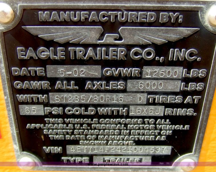 image for item 5974 2002 Eagle Trailer Co. 14' tandem axle trailer