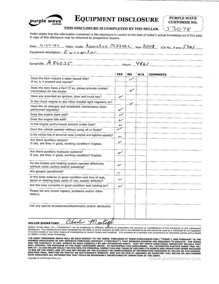 image for item 5961 2003 Komatsu PC220LC excavator
