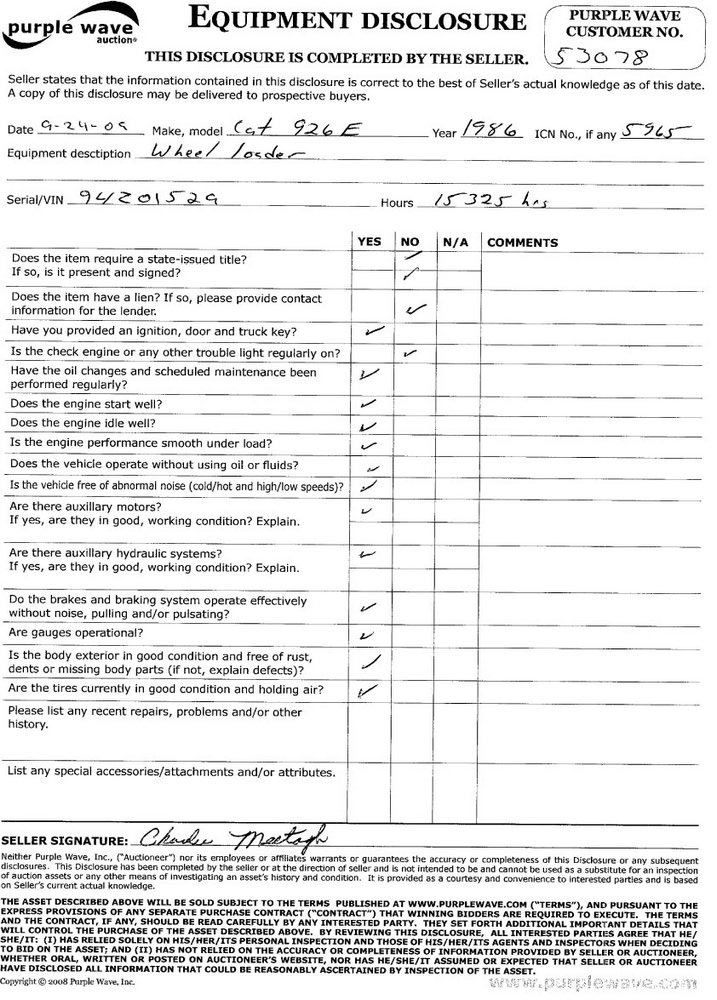 image for item 5965 1986 Caterpillar 926E wheel loader