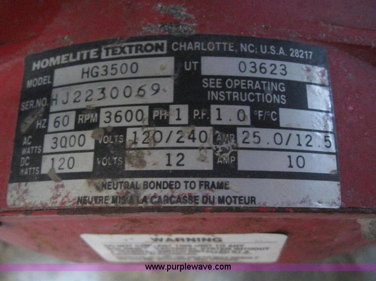 image for item 6582 1988 Homelite HG3500 portable generator