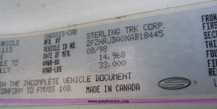 image for item 2235 1999 Sterling L7501 truck with 15' bed and five tool boxes