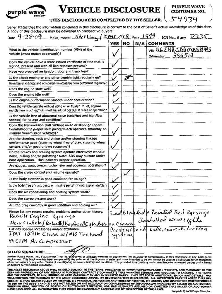 image for item 2235 1999 Sterling L7501 truck with 15' bed and five tool boxes
