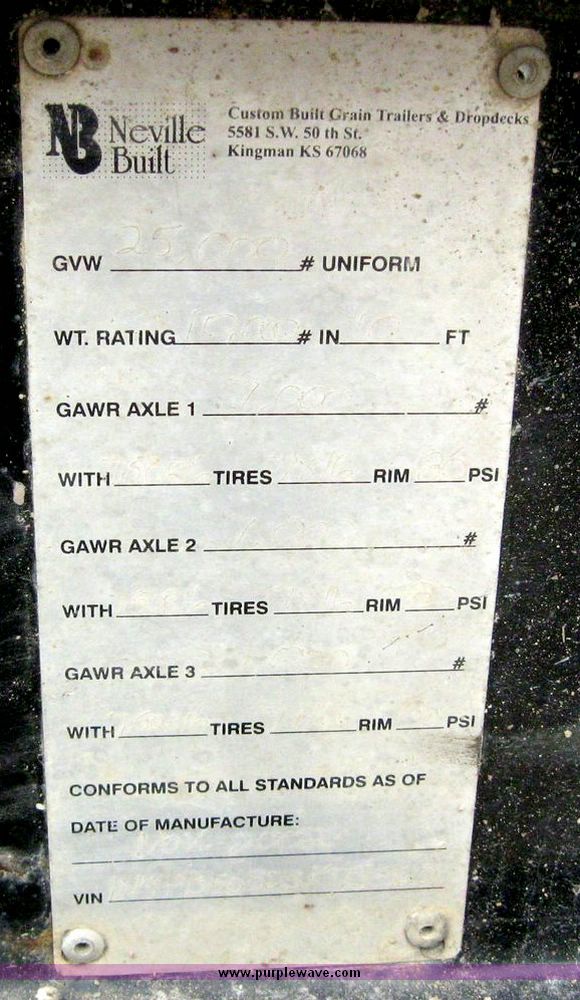 image for item 8626 2003 Neville Built flatbed semi trailer