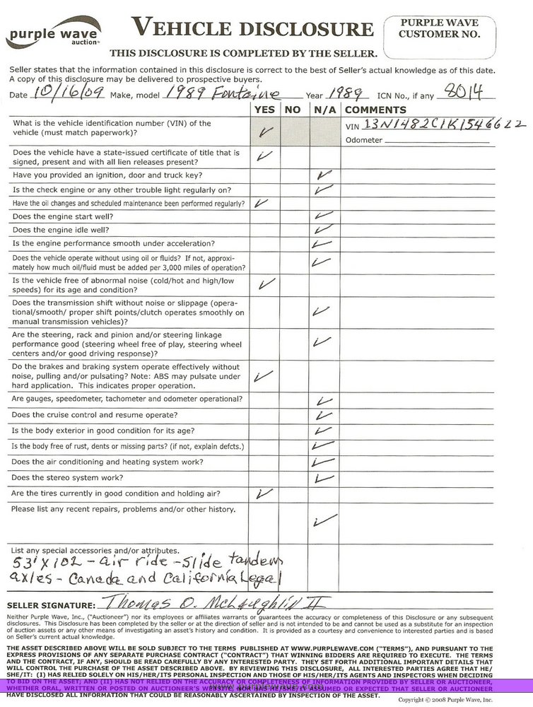 image for item 8014 1989 Fontaine 53' flatbed semi trailer