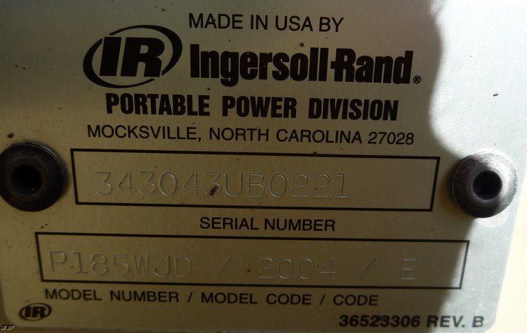 image for item 4093 2004 Ingersoll Rand P185WJD air compressor