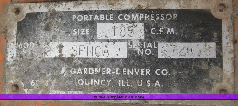 image for item 8862 Gardner Denver SPHGA portable air compressor on single axle trailer