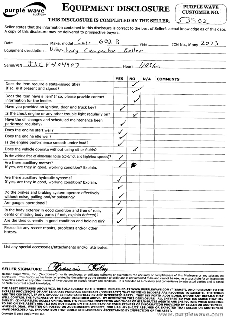 image for item 2073 Case 602B vibratory compactor roller