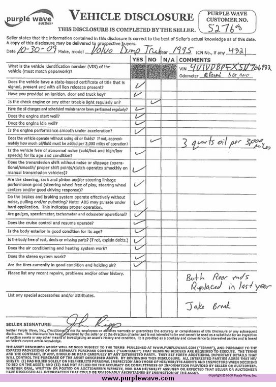 image for item 4321 1995 Volvo Aero WCA dump truck