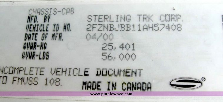 image for item 5008 2001 Sterling LT8511 TADT tandem axle dump truck