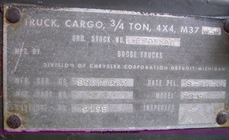 image for item 4150 1951 Dodge M37 military truck