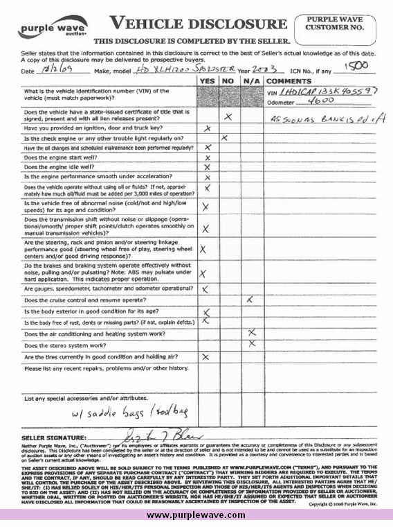 image for item 1500 2003 Harley Davidson XLH1200 sportster anniversary edition motorcycle