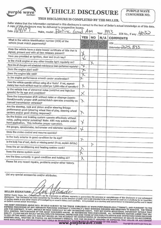 image for item 4032 1993 Pontiac Grand Am SE