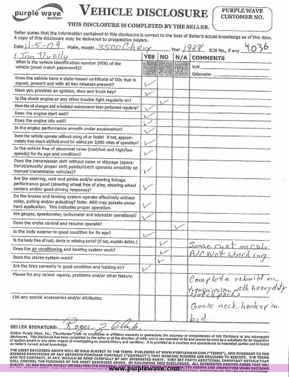 image for item 4036 1988 Chevrolet C3500 dual tire truck