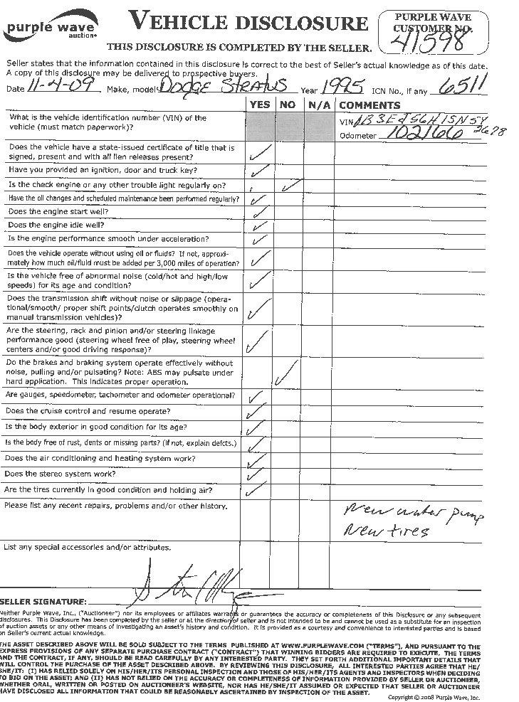 image for item 6511 1995 Dodge Stratus