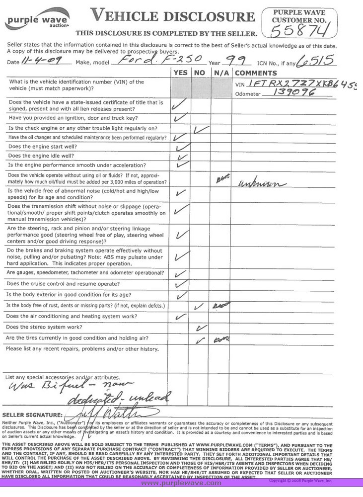 image for item 6515 1999 Ford F250 pickup truck