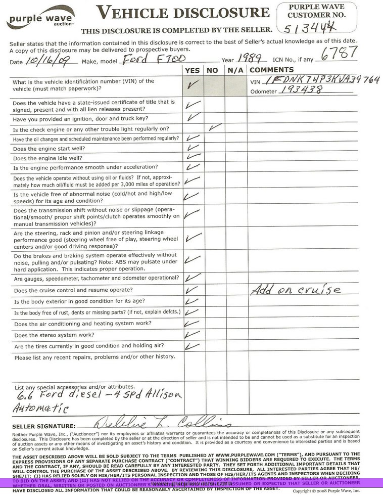 image for item 6787 1989 Ford Medium Heavy F700F truck