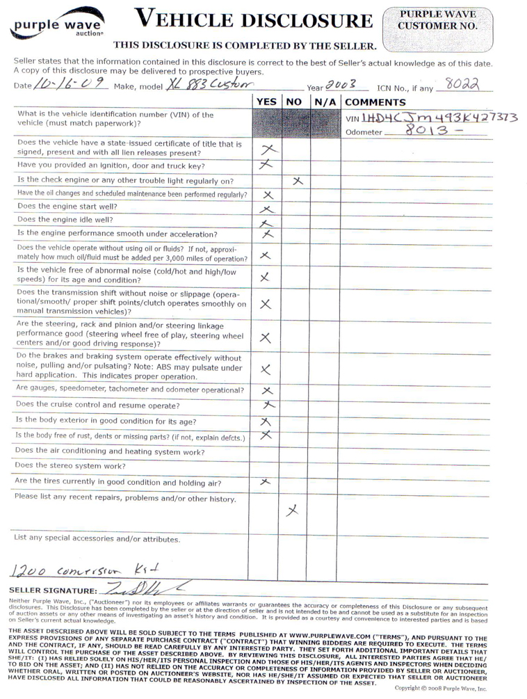 image for item 8022 2003 Harley Davidson XL 883 custom 100th anniversary edition motorcycle