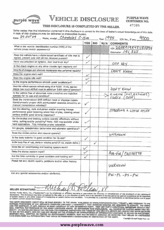 image for item 9500 1995 Chevrolet C1500 Silverado half ton extended cab pickup