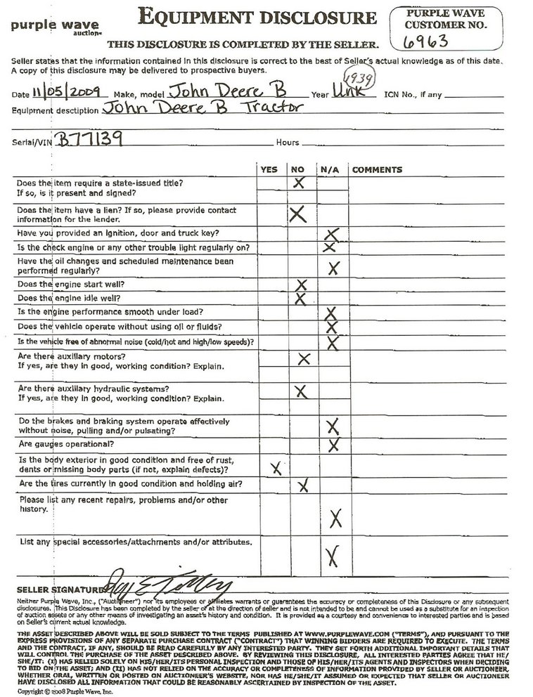 image for item 1501 1939 John Deere B tractor