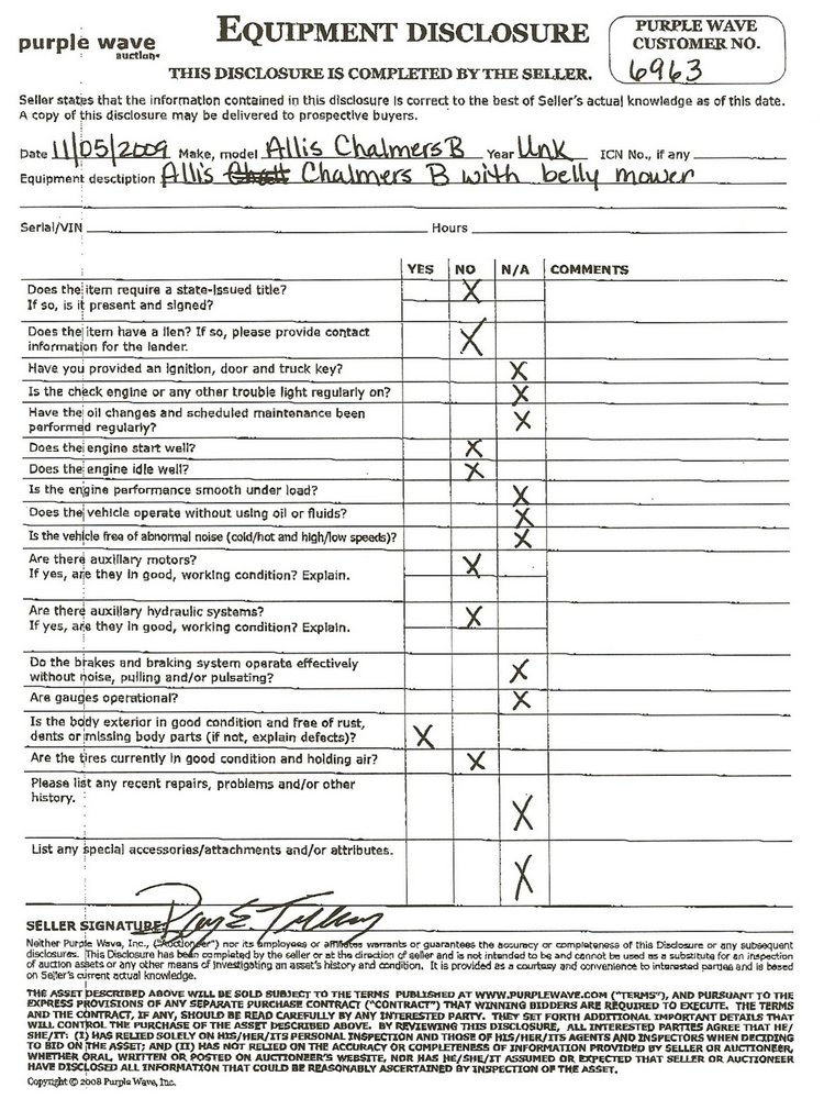 image for item 1502 Allis Chalmers B tractor with belly mower