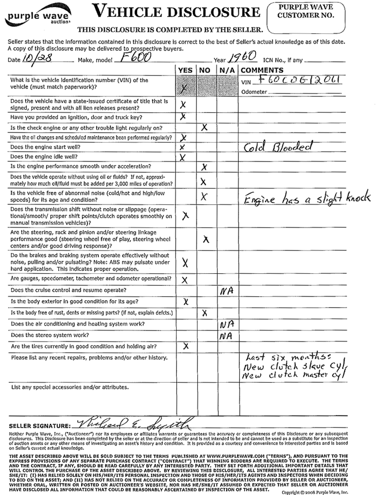 image for item 4270 1960 Ford F-600 wheat truck