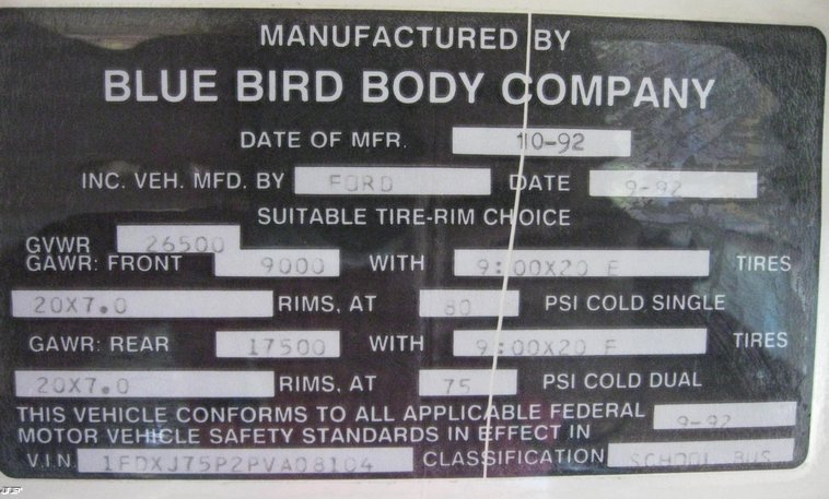 image for item 6521 1993 Ford COWLSB700F 66 passenger school bus