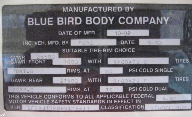 image for item 6523 1993 Ford COWLSB700F 66 passenger school bus