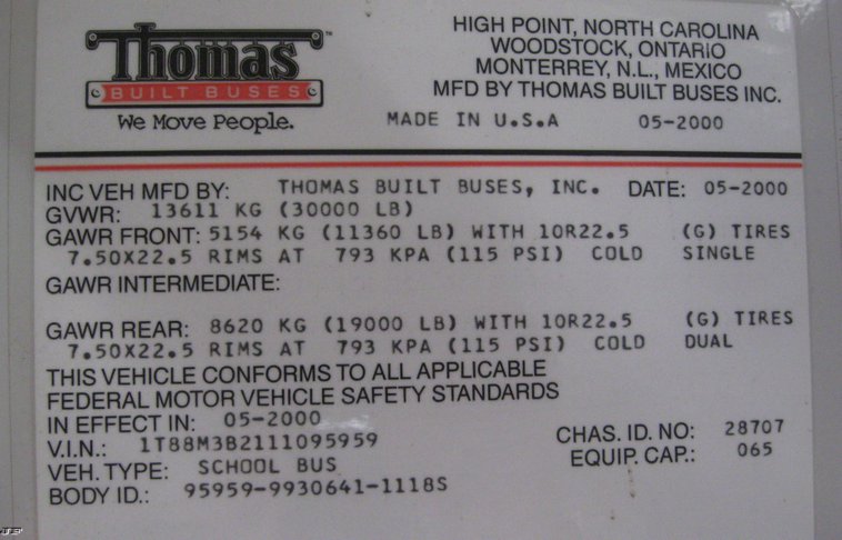 image for item 6525 2000 Thomas 65 passenger school bus