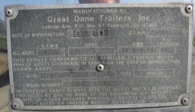 image for item 6536 1981 Great Dane 810TL436 48' dry van trailer