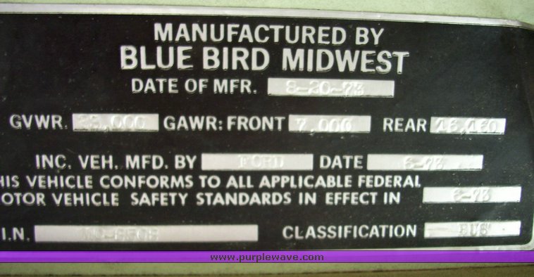 image for item 1000 1973 Ford Blue Bird bus
