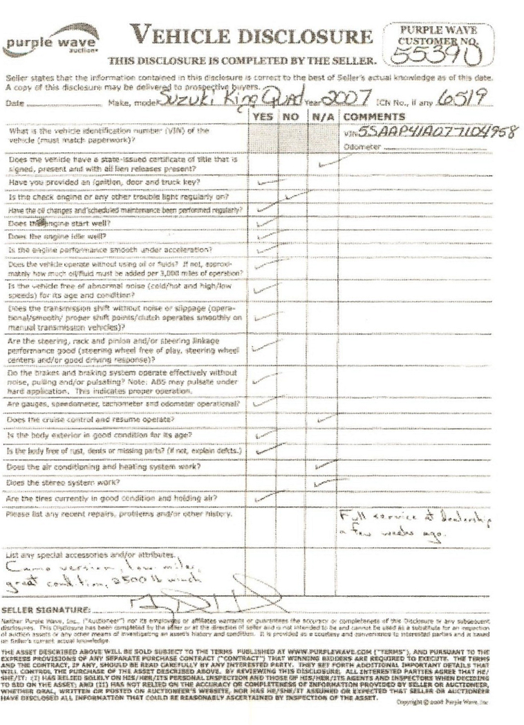 image for item 6519 2007 Suzuki King Quad 700 ATV