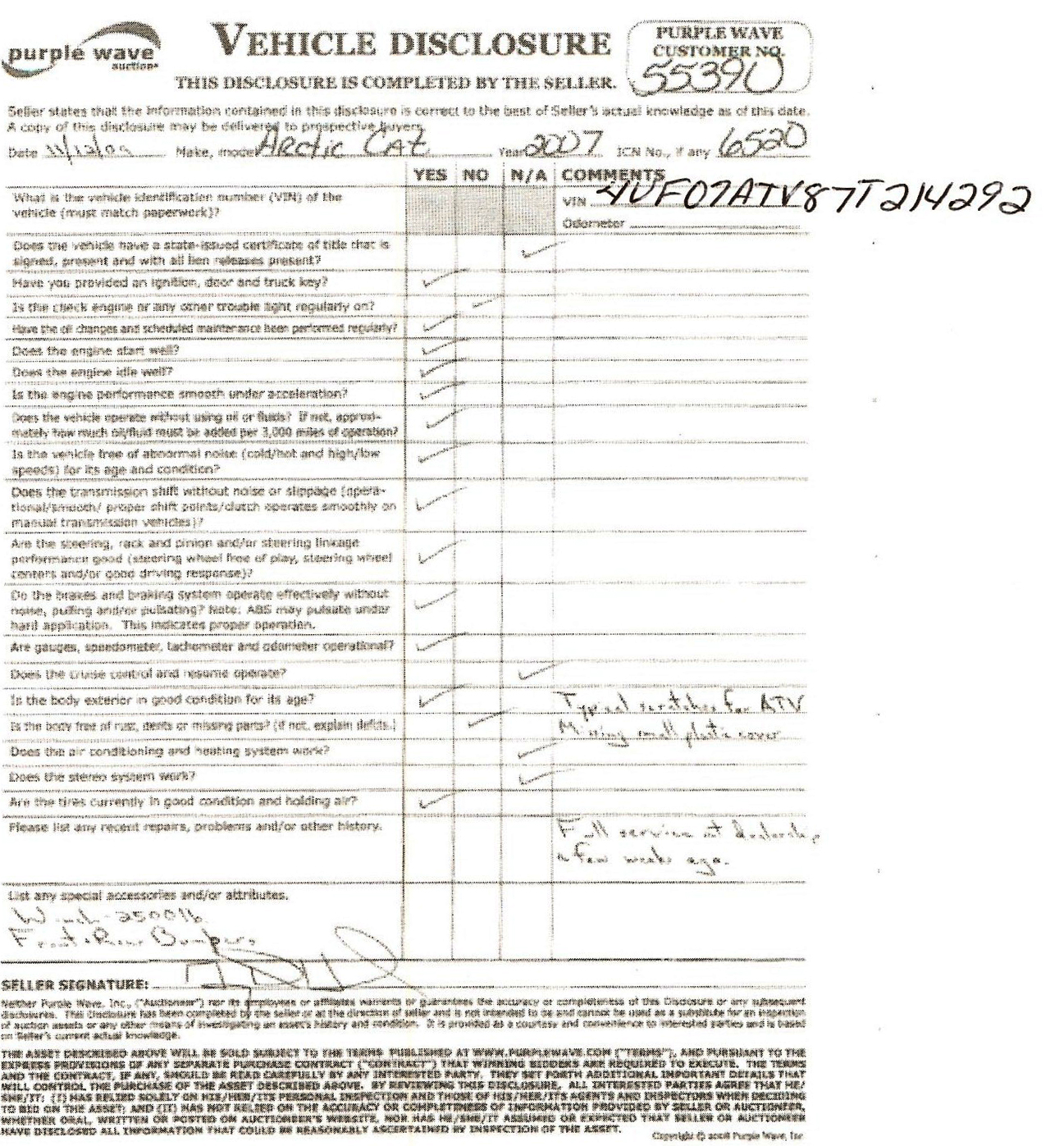image for item 6520 2007 Arctic Cat 650 Limited Edition ATV
