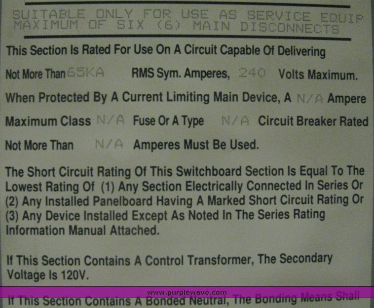 image for item 3909 Cutler-Hammer Pow-R-Line switch board