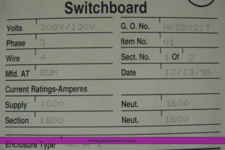 image for item 3909 Cutler-Hammer Pow-R-Line switch board