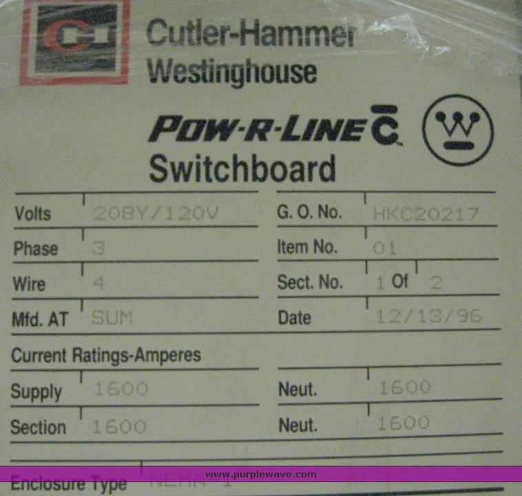 image for item 3909 Cutler-Hammer Pow-R-Line switch board
