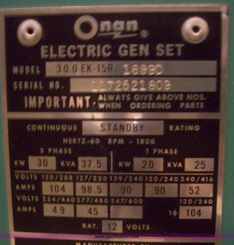 image for item 5144 Onan 30EK generator